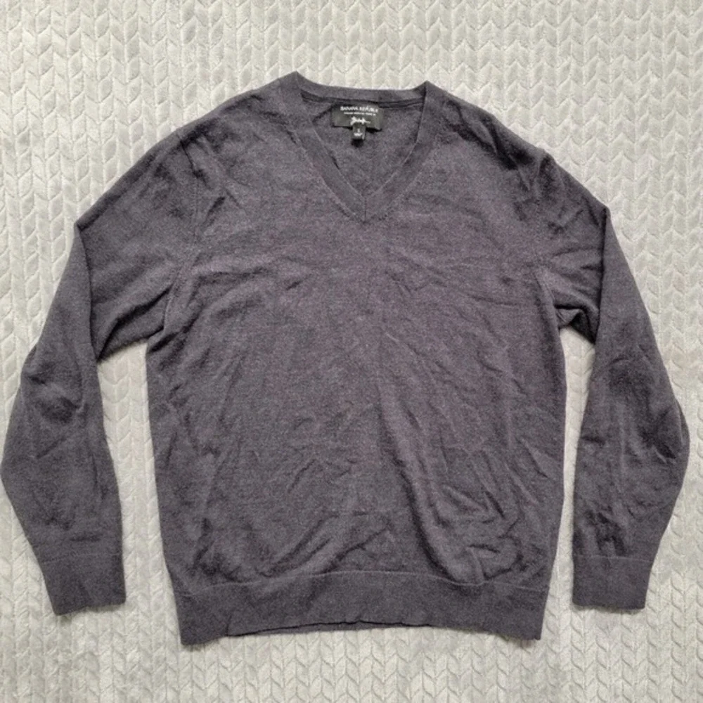 Banana Republic Sweater Mens Size Large Gray Baruffa Merino Wool Pullover Crew‎
